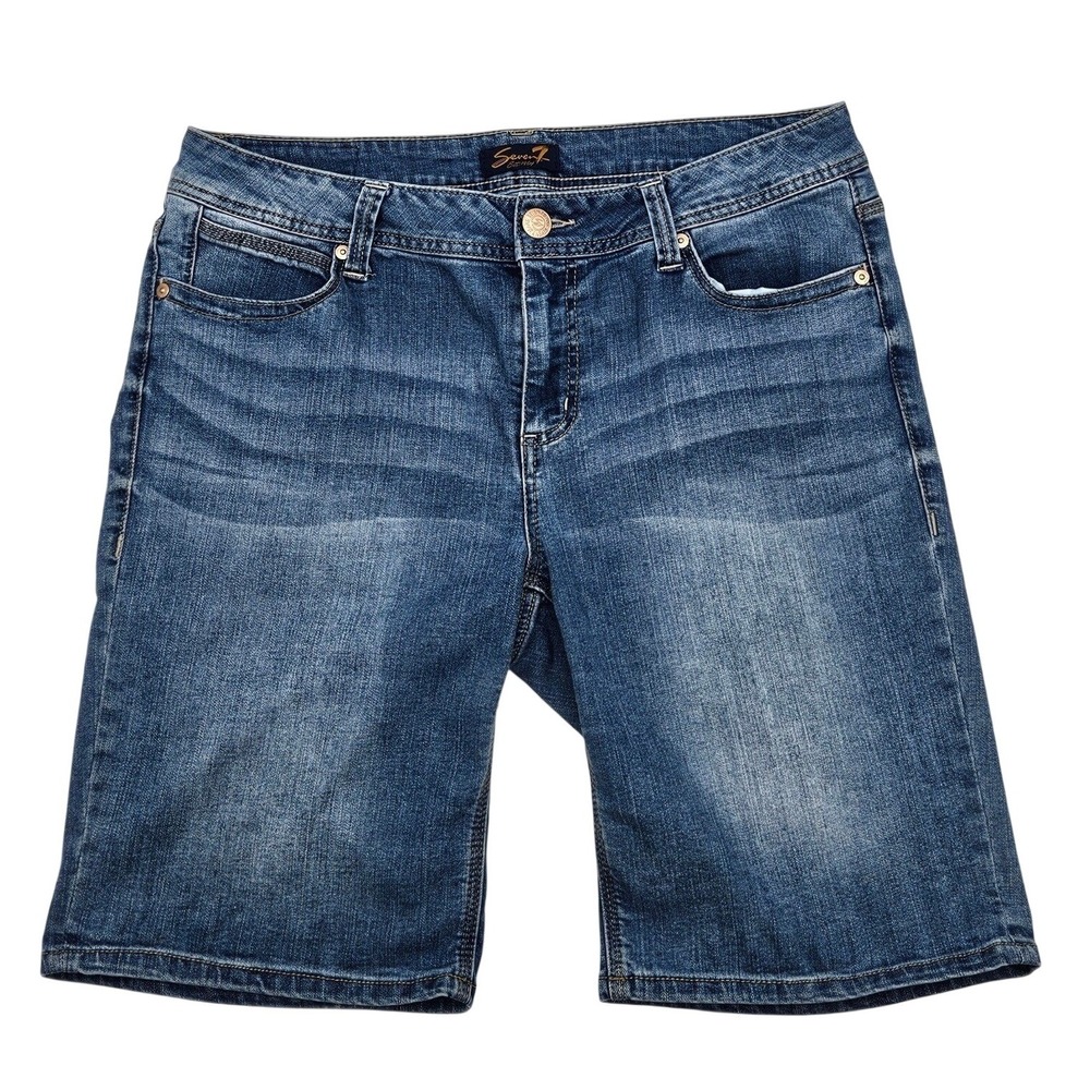 Seven7 Womens Blue Embroidered Back Pocket Denim Bermuda Shorts Size 14